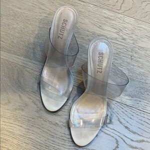 SCHUTZ Women's Transparent Heeled Mules